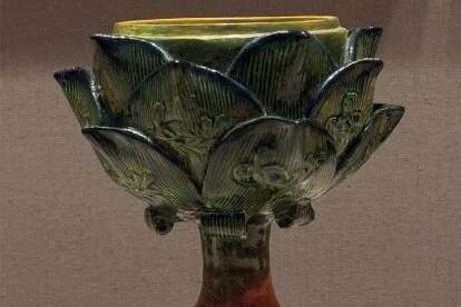 Lotus-shaped incense burner reflects Buddhist-inspired artistry