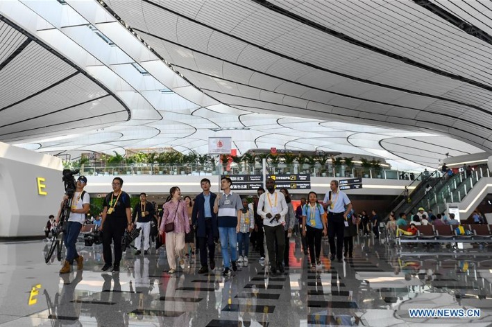 Journalists from home and abroad visit Beijing Daxing International Airport