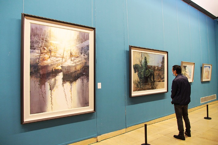 Qingdao watercolor paintings displayed in Beijing