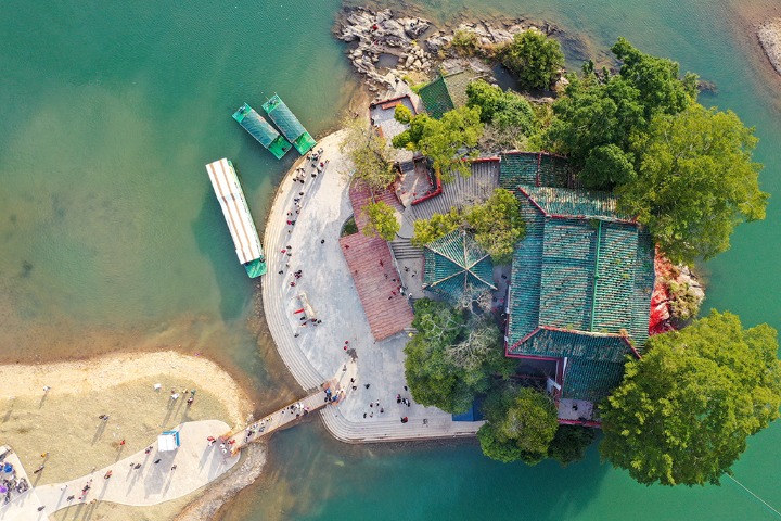 Ancient temple stands on islet in Guangxi