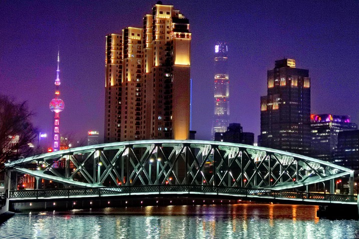 Beautiful riverside views at night in Shanghai