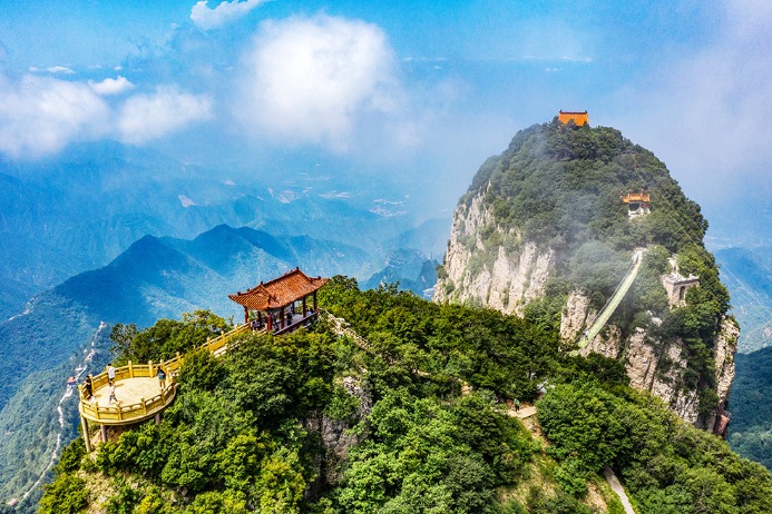 Clouds hover over Wulao Peak in Shanxi after rainfall