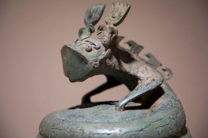 Bronze wine container from 3,000 years ago decorated with dragon motifs