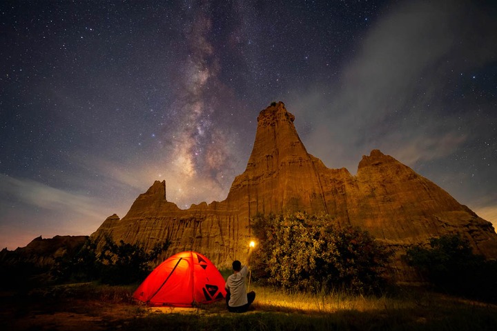 Yuanmou Earth Forest under starry skies and changeable weather