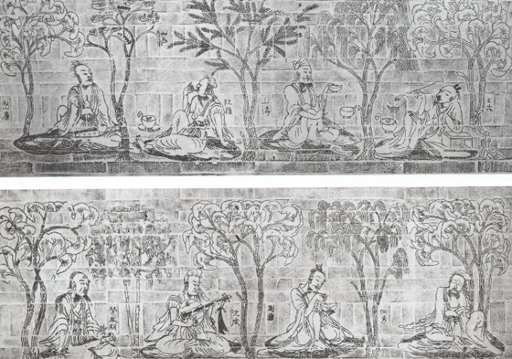 Tomb’s brick walls molded with images of ancient sages