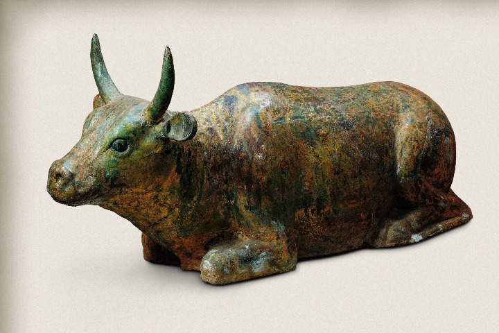 Gilded bronze sculpture of a kneeling ox discovered in Ningxia