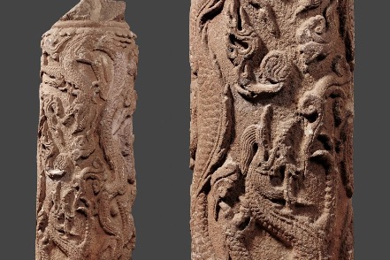 Stone carved baluster with dragon motifs