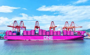 Pink giant makes debut: Dual-fuel mega ship calls at Xiamen Port
