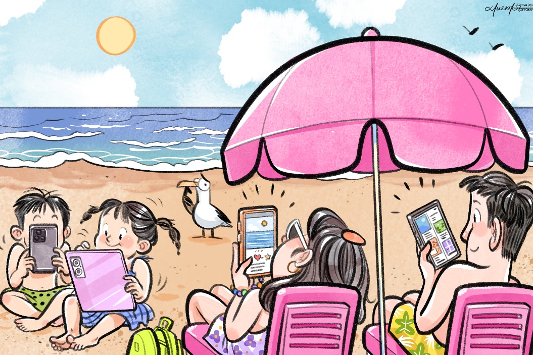 Cartoon: Body on vacation, soul on social media