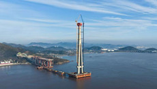 World's tallest offshore bridge tower completed in Zhoushan