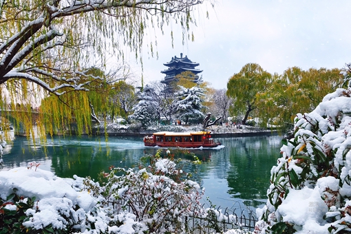 Snow blankets Daming Lake in winter calm
