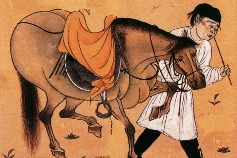 An encounter with a Xiyu horse in an ancient screen painting