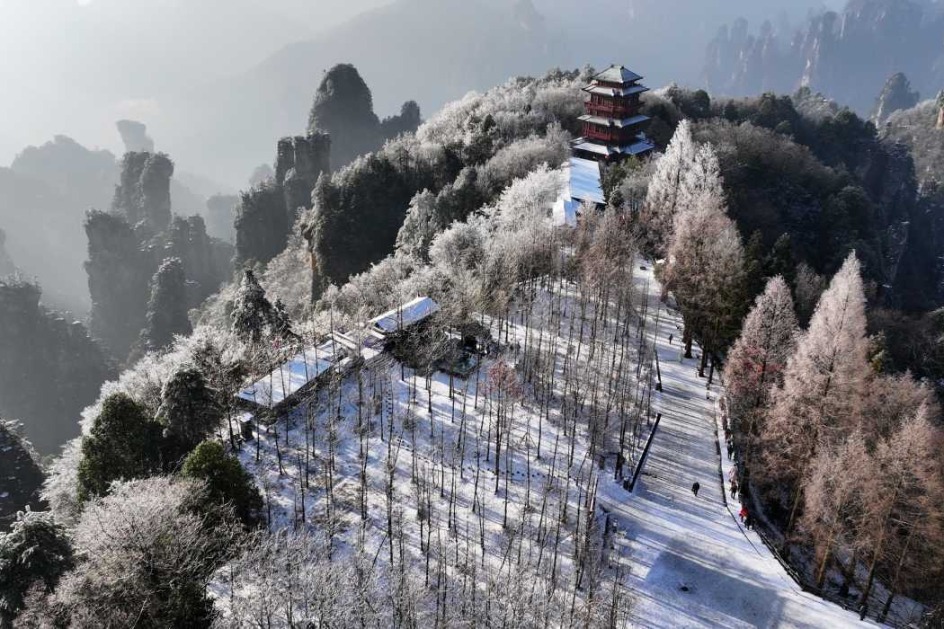 Zhangjiajie National Forest Park transforms into a winter paradise