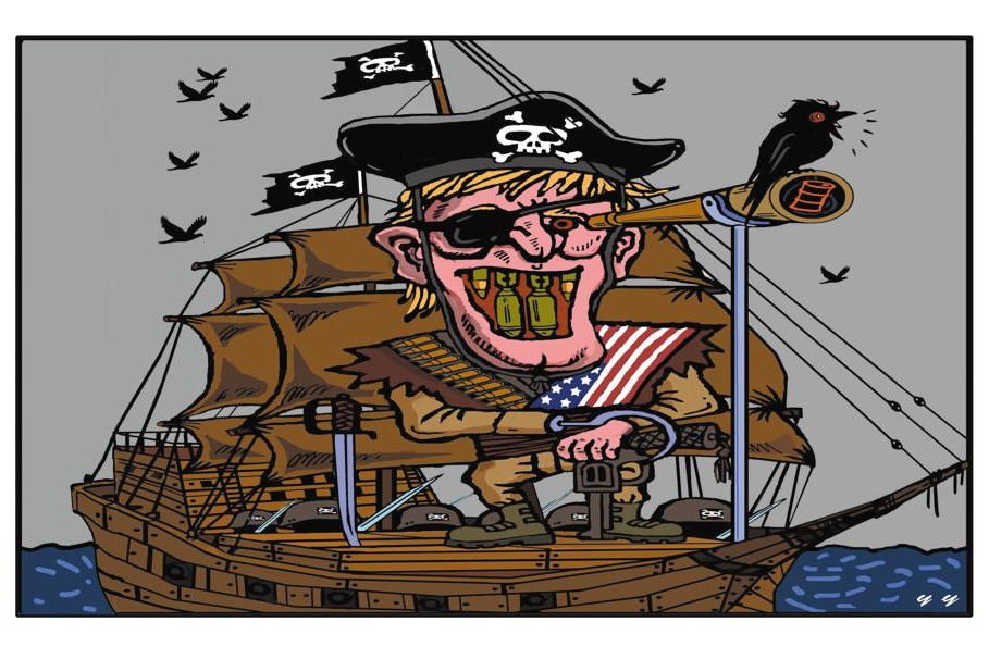 Cartoon: The pirate flag behind the stars and stripes