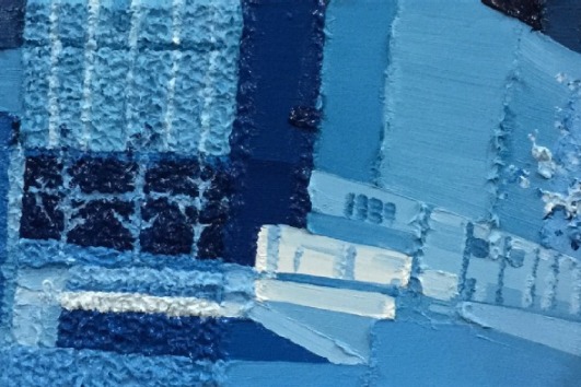 Paintings evoke a silent blue symphony of people lost in memory
